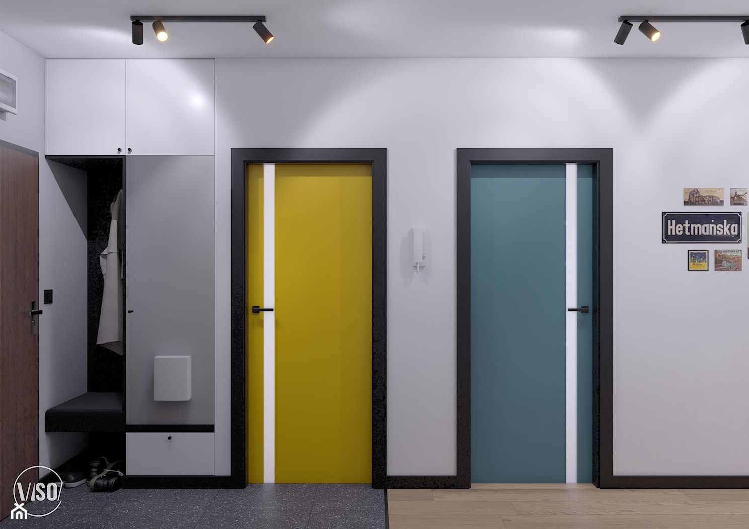 Przedpokój z kolorowymi drzwiami - zdjęcie od VISO Pracownia Projektowa - Homebook