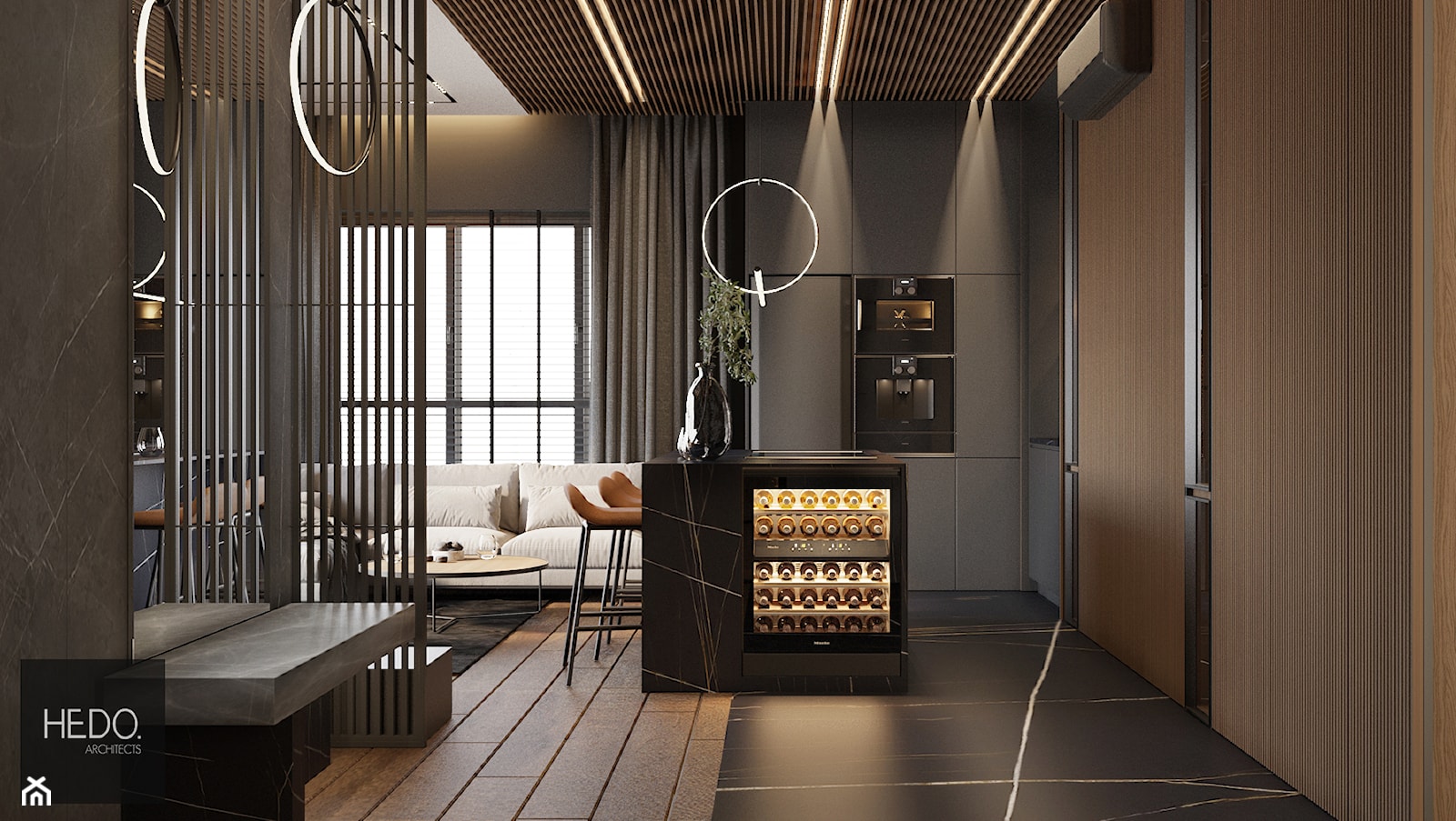 Salon z aneksem kuchennym Hedo Architects - zdjęcie od Hedo Architects - Homebook