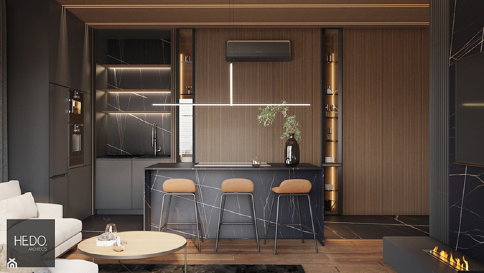 Salon z aneksem kuchennym Hedo Architects - zdjęcie od Hedo Architects - Homebook
