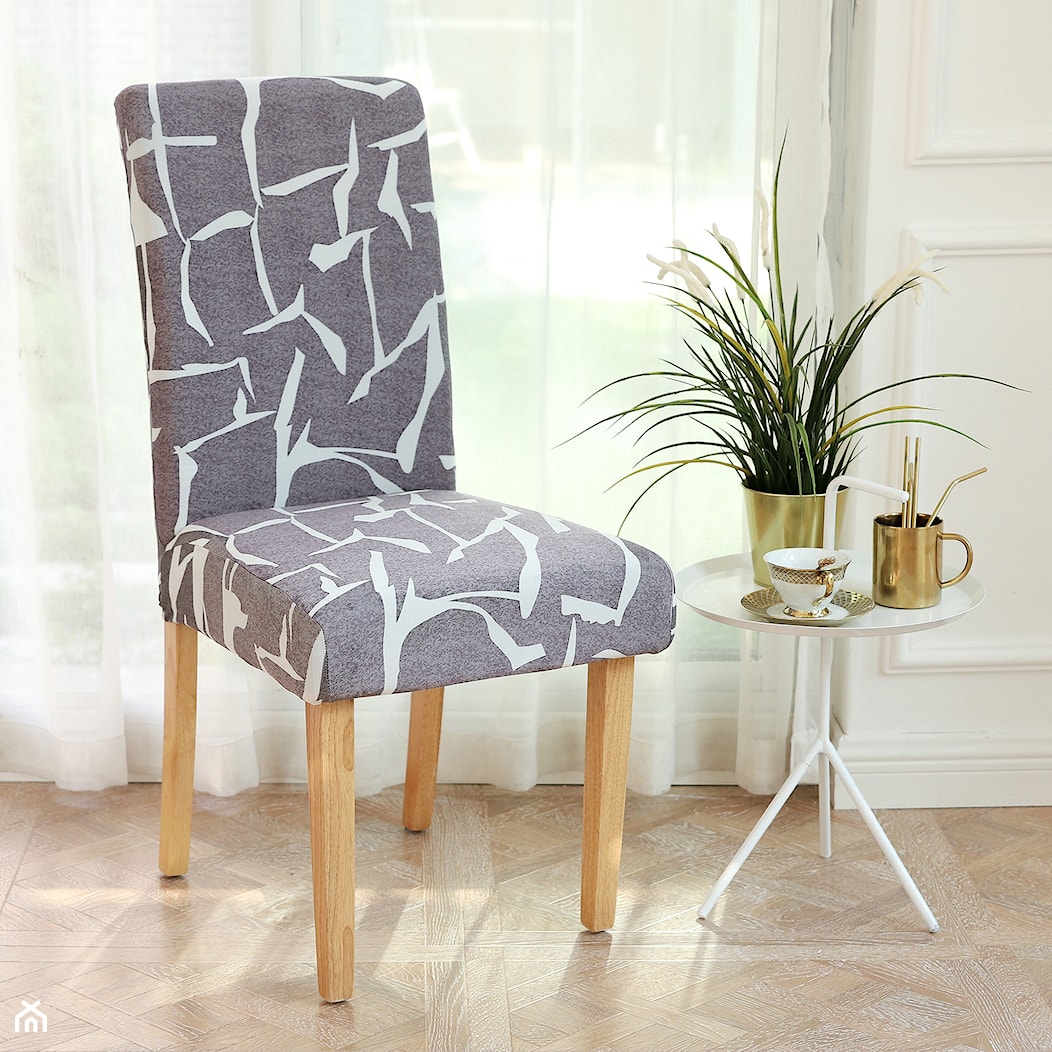 Pokrowiec na krzesło elastyczny szaro-biały - zdjęcie od shoperly - Homebook