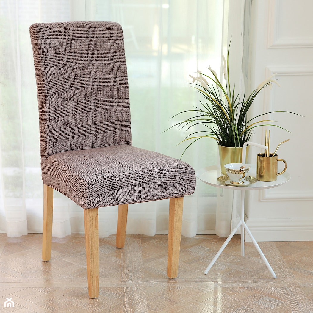 Pokrowiec na krzesło elastyczny brązowa krata - zdjęcie od shoperly - Homebook