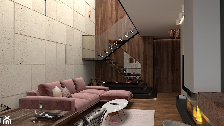 Rose Dusk - Mały szary salon z jadalnią, styl nowoczesny - zdjęcie od Rząsa Home Designer