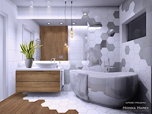 łazienka z heksagonami w domu w Gliwicach - zdjęcie od MARKOWNIA studio architektury