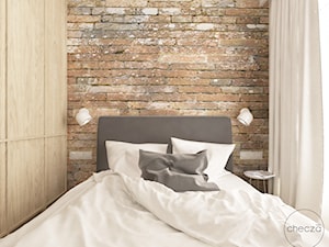 Sypialnia ze ściana z cegły - zdjęcie od Checza studio projektowe