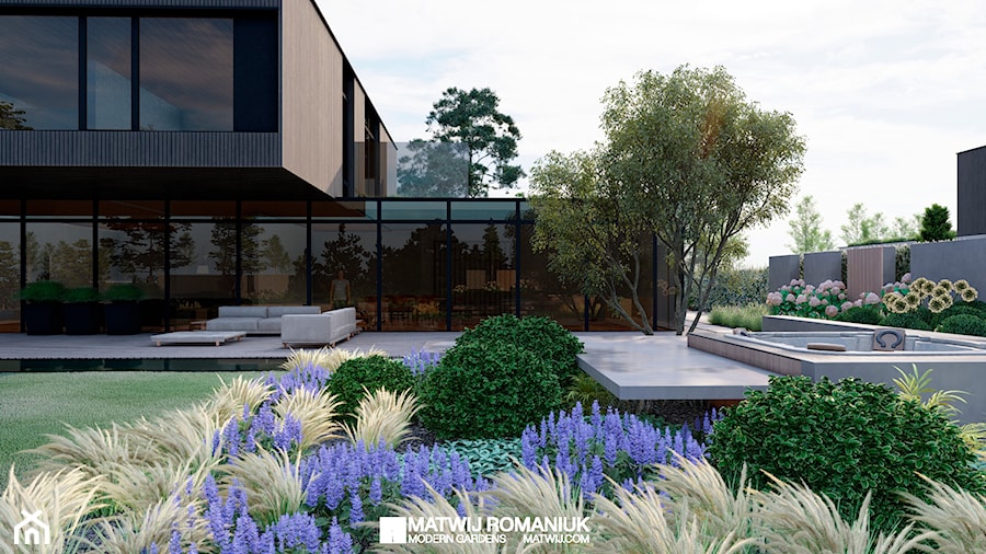 Wilanów, projekt ogrodu 2 000m2 - Ogród, styl nowoczesny - zdjęcie od Studio Romaniuk