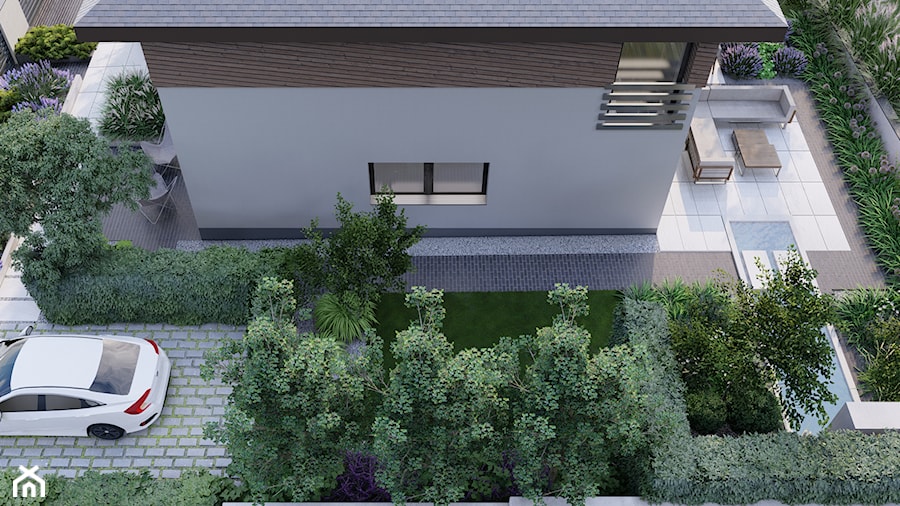 Pierwoszyno, projekt ogrodu 1000 m2 z boiskiem do kosza - Ogród, styl nowoczesny - zdjęcie od Studio Romaniuk