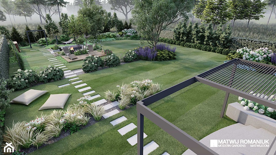 Suwałki, projekt ogrodu 1300 m2 - Ogród, styl nowoczesny - zdjęcie od Studio Romaniuk