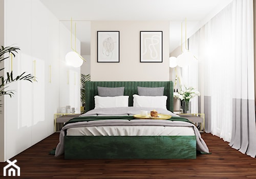 Kobieca sypialnia w beżach i zieleni - zdjęcie od Fika Design Studio