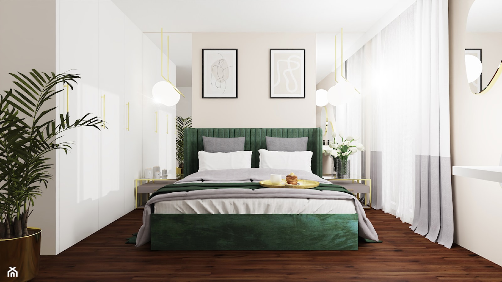Kobieca sypialnia w beżach i zieleni - zdjęcie od Fika Design Studio - Homebook