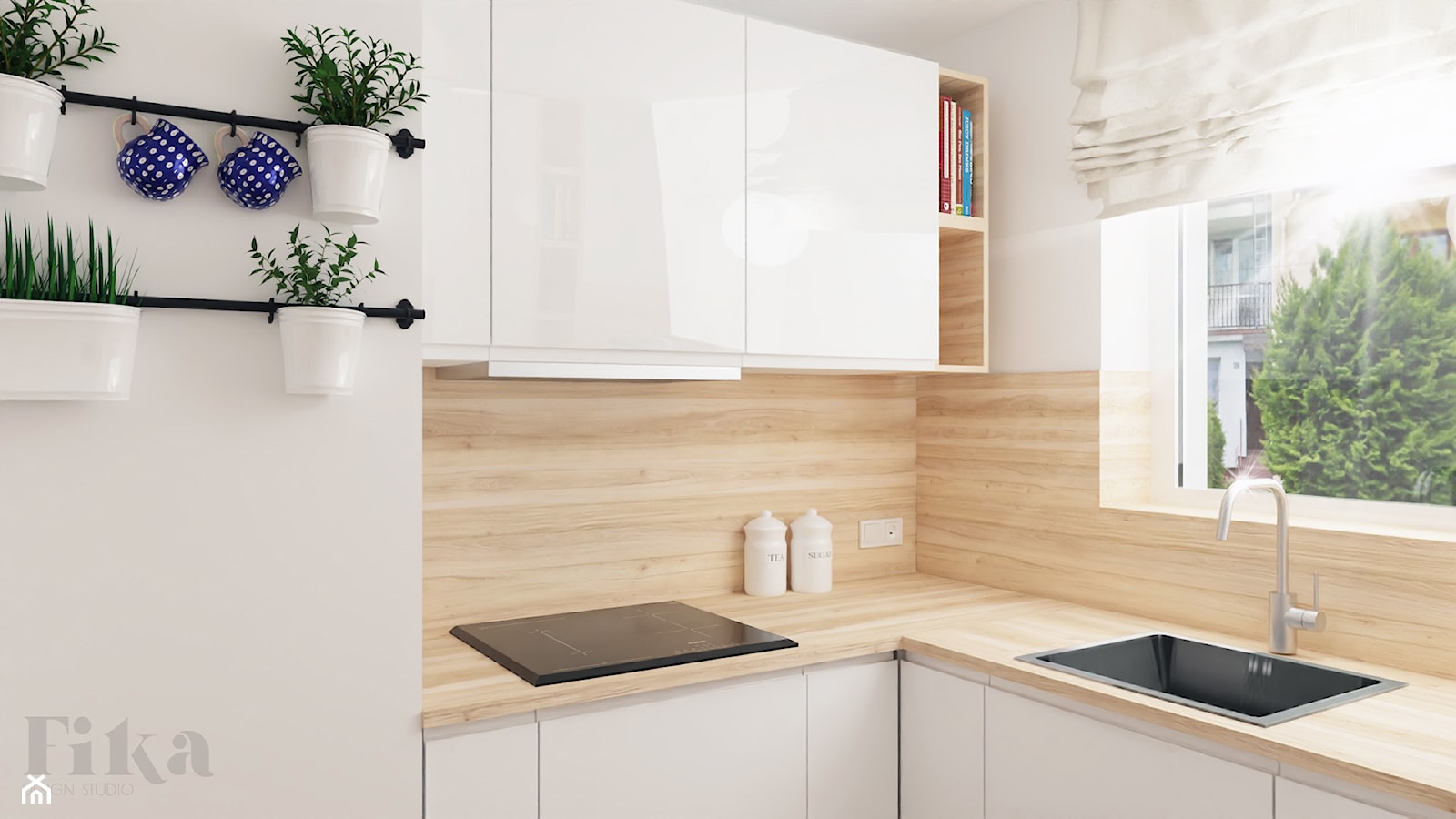 Jasna kuchnia w bieli i drewnie - zdjęcie od Fika Design Studio - Homebook
