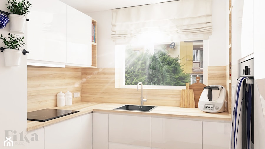 Jasna kuchnia w bieli i drewnie - zdjęcie od Fika Design Studio