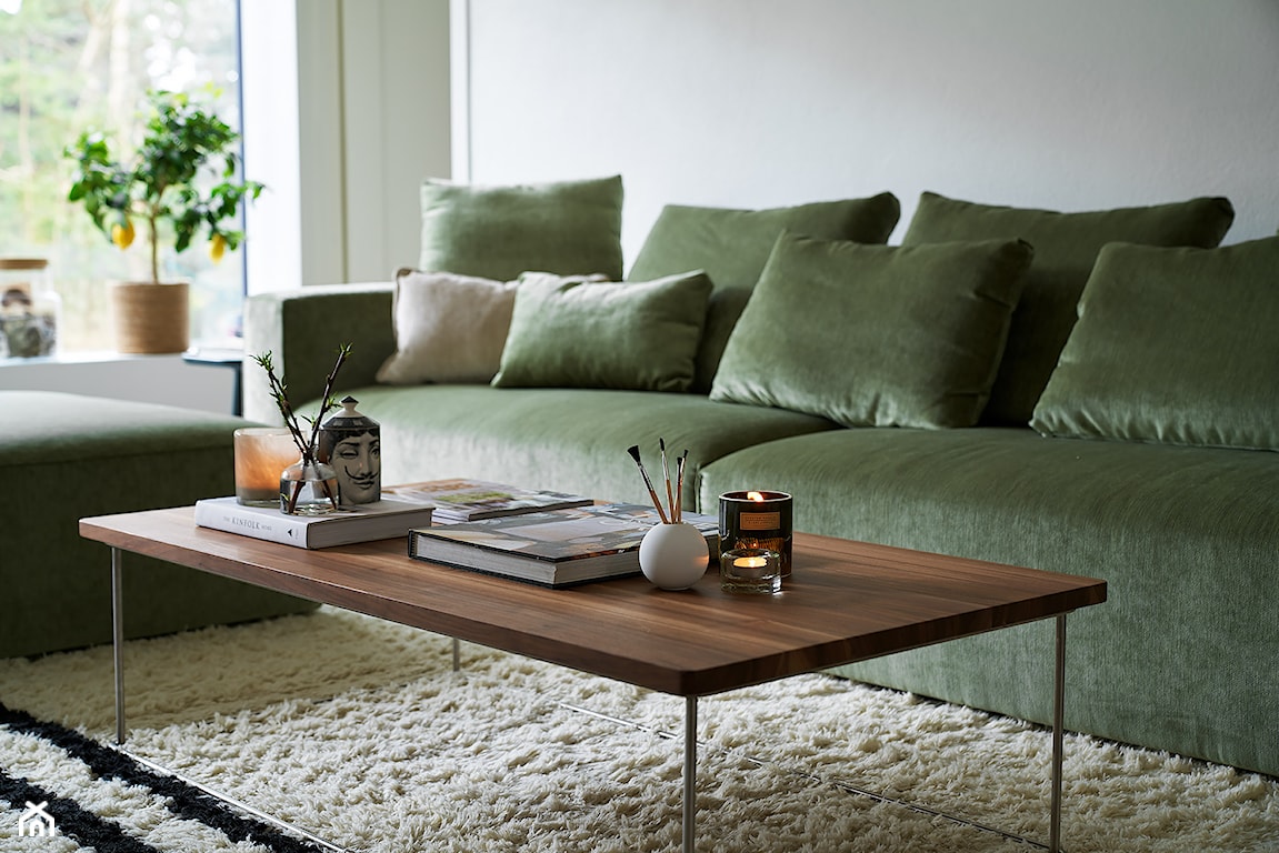 sofa w kolorze zgaszonej zieleni