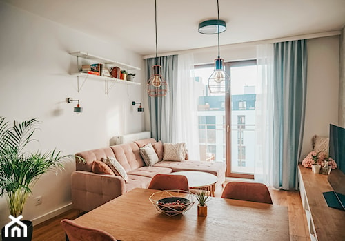 Mieszkanie Pani Julii - Mały biały szary salon z jadalnią, styl nowoczesny - zdjęcie od Inspiracje użytkowników