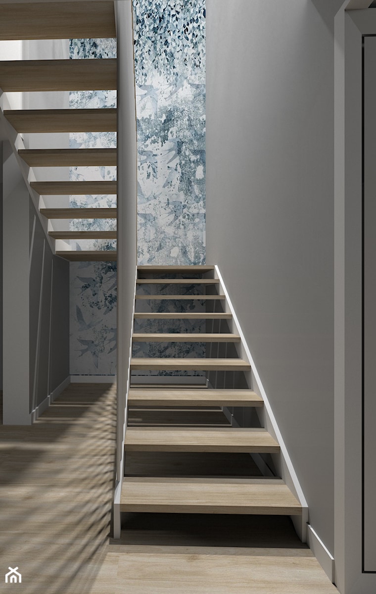 Drewniane schody z elementem bieli - zdjęcie od Modelim