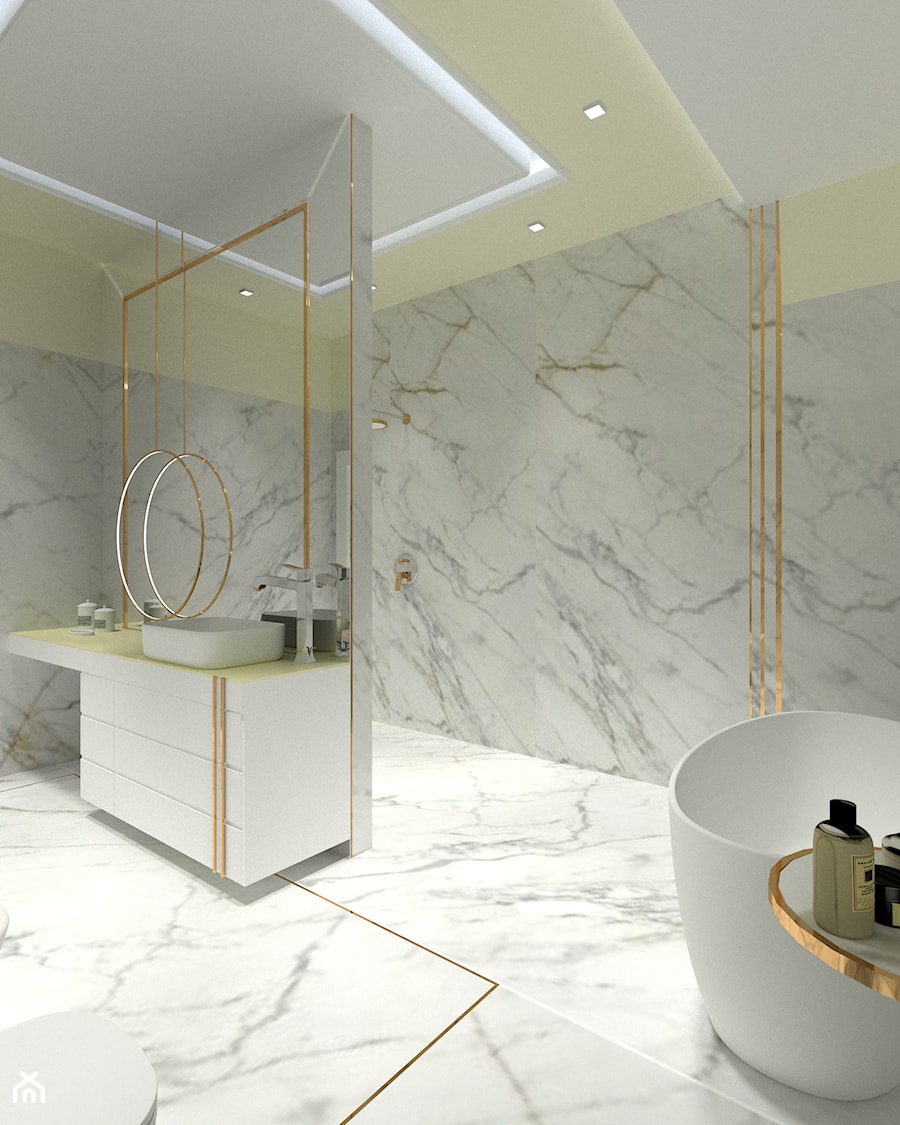 Łazienka marmurowa z kolorystycznym akcentem - zdjęcie od Modelim