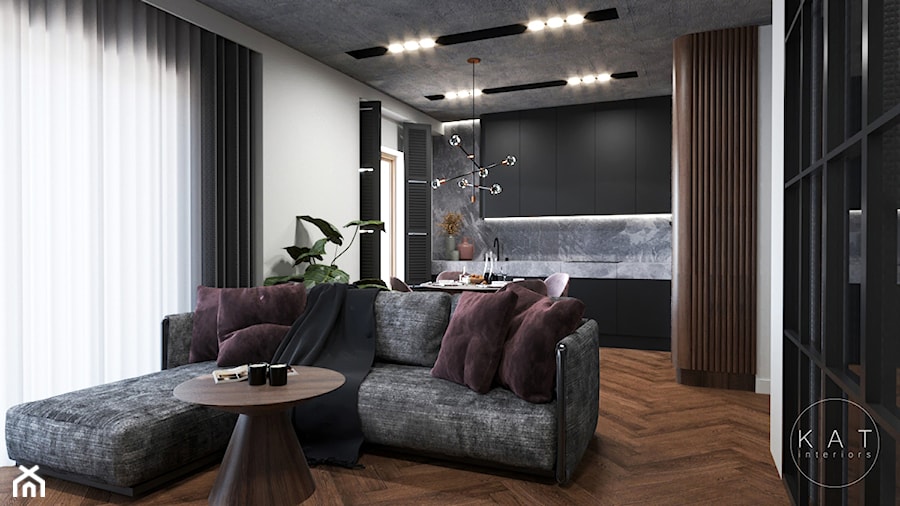 Salon z kuchnia i jadalnią - Salon, styl nowoczesny - zdjęcie od KAT interiors