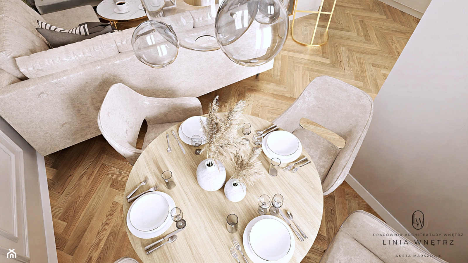 Okrągły stół jadalniany | LINIA WNĘTRZ Aneta Marszolik - zdjęcie od LINIA WNĘTRZ - PROJEKTOWANIE WNĘTRZ DOMÓW I MIESZKAŃ - Homebook