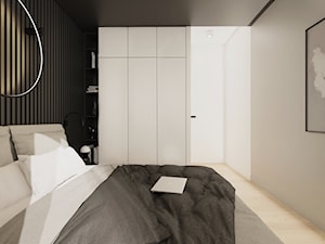 Czarno-biała sypialnia z beżowym akcentem - zdjęcie od LINIA WNĘTRZ - PROJEKTOWANIE WNĘTRZ DOMÓW I MIESZKAŃ