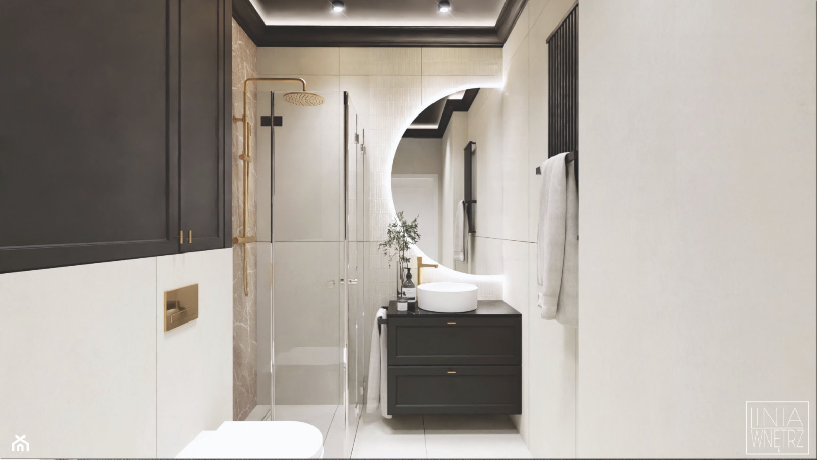 Mała łazienka bez okna w stylu new modern - zdjęcie od LINIA WNĘTRZ - PROJEKTOWANIE WNĘTRZ DOMÓW I MIESZKAŃ - Homebook