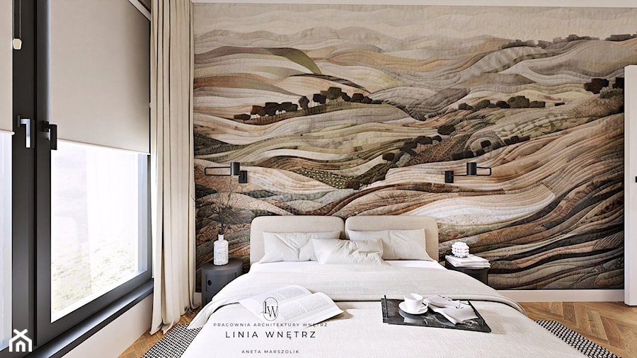 Wyrazista tapeta w sypialni | LINIA WNĘTRZ Aneta Marszolik - zdjęcie od LINIA WNĘTRZ - PROJEKTOWANIE WNĘTRZ DOMÓW I MIESZKAŃ