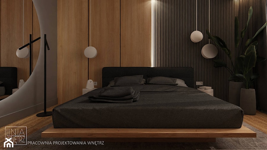 Projekt nowoczesnej sypialni - zdjęcie od LINIA WNĘTRZ - PROJEKTOWANIE WNĘTRZ DOMÓW I MIESZKAŃ