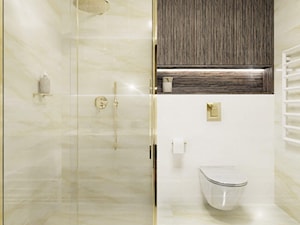 Projekt jasnej małej łazienki ze złotymi dodatkami w domu jednorodzinnym - zdjęcie od LINIA WNĘTRZ - PROJEKTOWANIE WNĘTRZ DOMÓW I MIESZKAŃ