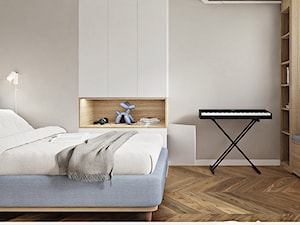 Błękitne łóżko tapicerowane w pokoju dziecięcym - zdjęcie od LINIA WNĘTRZ - PROJEKTOWANIE WNĘTRZ DOMÓW I MIESZKAŃ