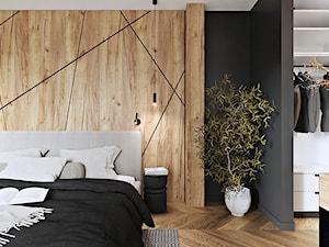 Przytulna sypialnia z drewnem - zdjęcie od LINIA WNĘTRZ - PROJEKTOWANIE WNĘTRZ DOMÓW I MIESZKAŃ