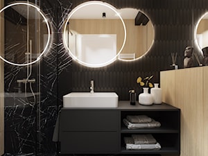 Czarna łazienka z okrągłymi lustrami - zdjęcie od LINIA WNĘTRZ - PROJEKTOWANIE WNĘTRZ DOMÓW I MIESZKAŃ
