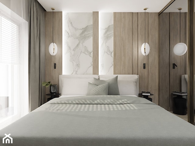 Sypialnia z marmurem i drewnem