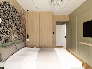 Szafa z drewnianymi frontami w klasycznej sypialni - zdjęcie od LINIA WNĘTRZ - PROJEKTOWANIE WNĘTRZ DOMÓW I MIESZKAŃ