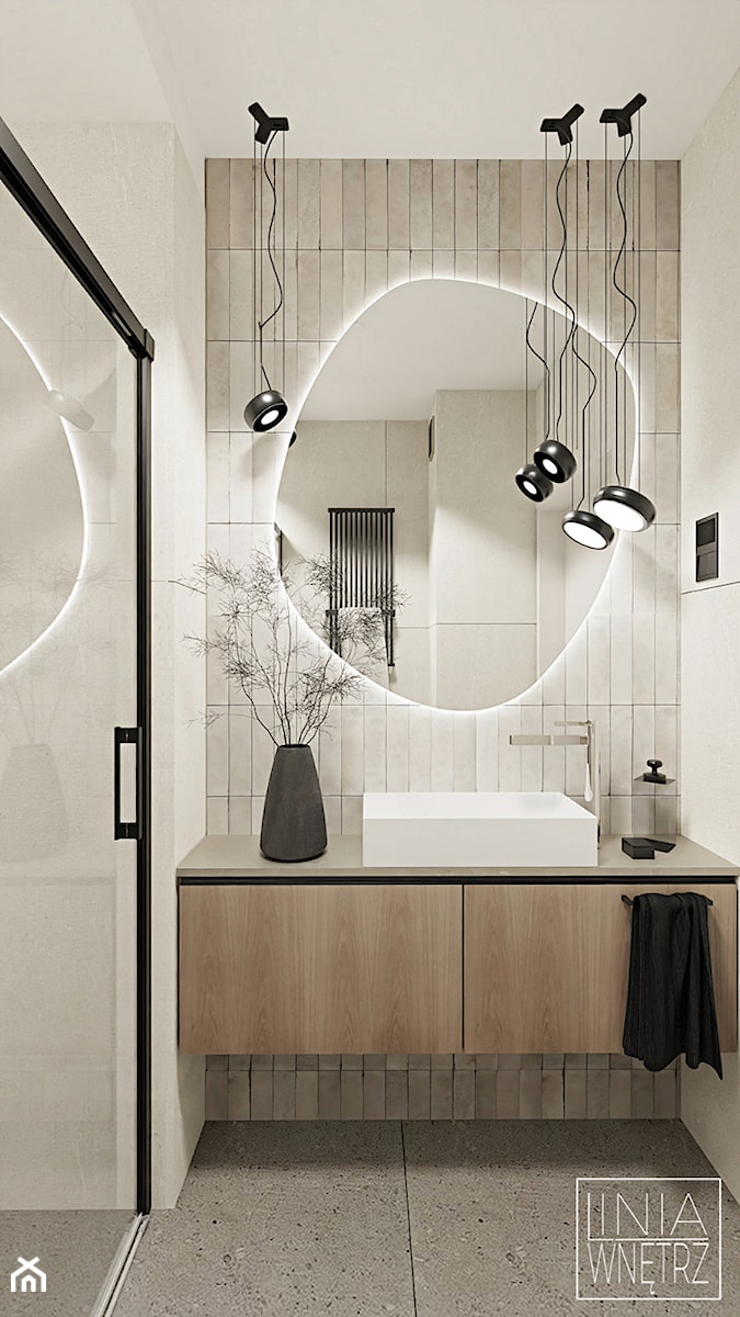 Nieregularne lustro w łazience - zdjęcie od LINIA WNĘTRZ - PROJEKTOWANIE WNĘTRZ DOMÓW I MIESZKAŃ