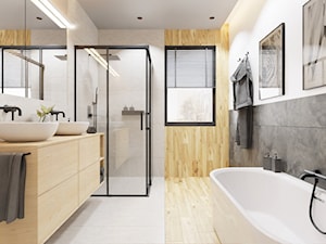 Łazienka z wanną i prysznicem - zdjęcie od LINIA WNĘTRZ - PROJEKTOWANIE WNĘTRZ DOMÓW I MIESZKAŃ