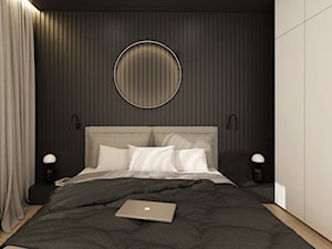 Czarne lamele i sufit w sypialni - zdjęcie od LINIA WNĘTRZ - PROJEKTOWANIE WNĘTRZ DOMÓW I MIESZKAŃ