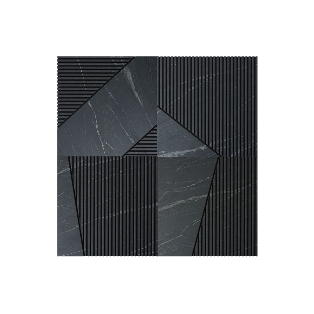 Dekoracja ścienna – czarny kamień ze żłobieniami, laminat, w rozmiarze 100×100 cm | IRREGULAR #41 - zdjęcie od OVO - Homebook