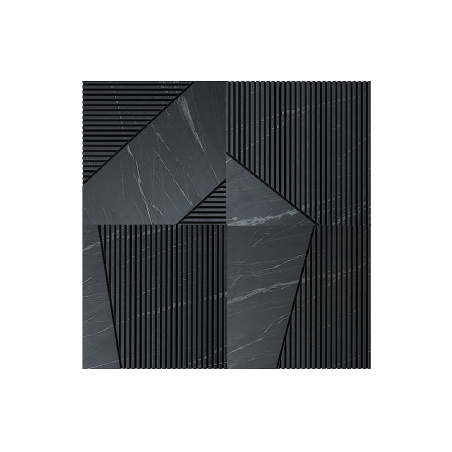 Dekoracja ścienna – czarny kamień ze żłobieniami, laminat, w rozmiarze 100×100 cm | IRREGULAR #41 - zdjęcie od OVO