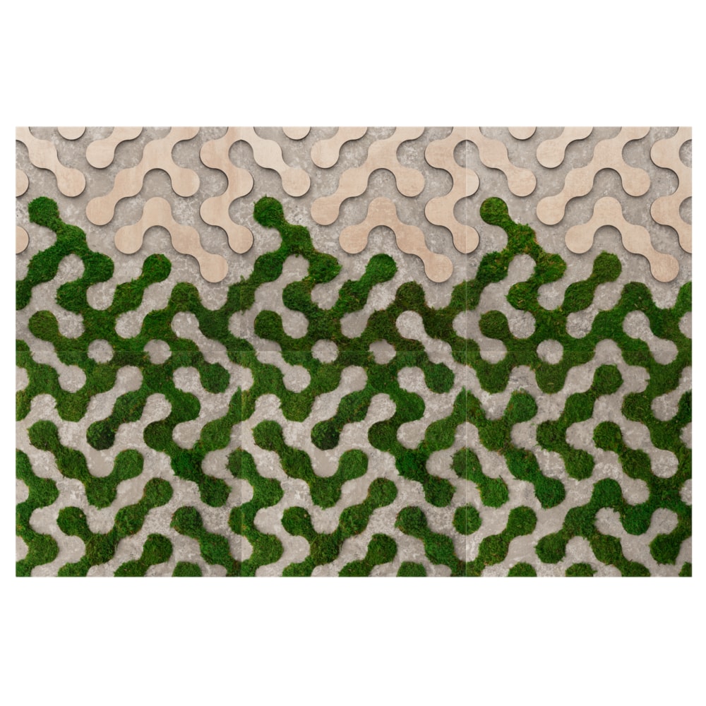 Dekoracja ścienna z naturalnego mchu oraz laminatów – kamień i beton, w rozmiarze 150×100 cm | RAAS #61 - zdjęcie od OVO - Homebook
