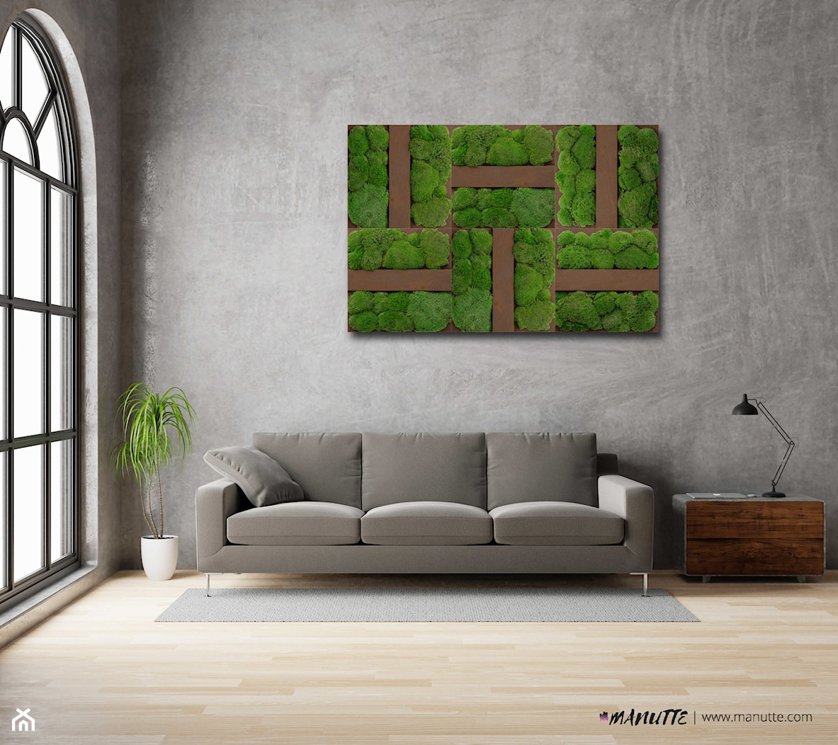 Panel ścienny z naturalnego mchu oraz rdzy, w rozmiarze 150×100 cm | BLINK #61 - zdjęcie od OVO - Homebook