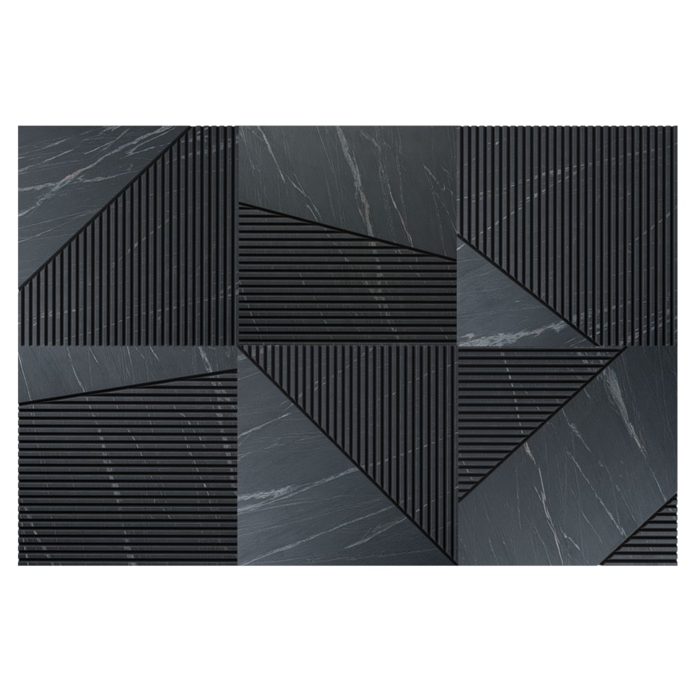 Dekoracja ścienna – czarny kamień ze żłobieniami, laminat, w rozmiarze 150×100 cm | IRREGULAR #61 - zdjęcie od OVO - Homebook