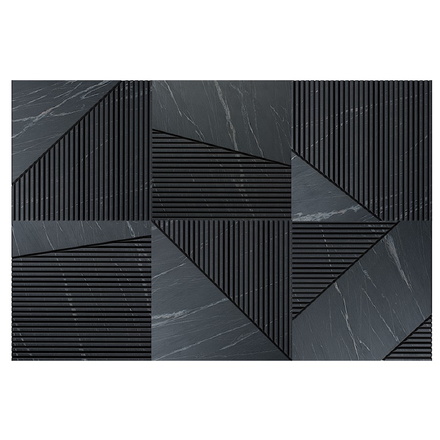 Dekoracja ścienna – czarny kamień ze żłobieniami, laminat, w rozmiarze 150×100 cm | IRREGULAR #61 - zdjęcie od OVO