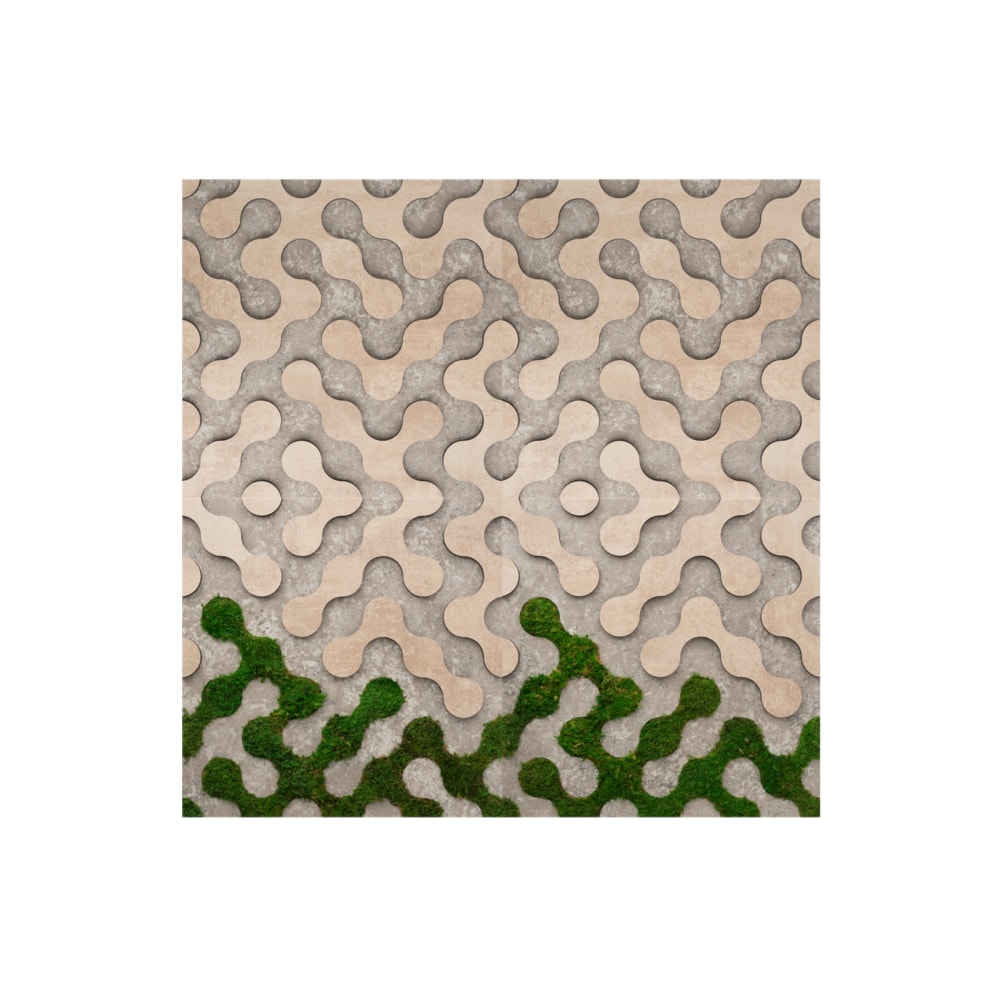 Dekoracja ścienna z naturalnego mchu oraz laminatów – kamień i beton, w rozmiarze 100×100 cm | RAAS #41 - zdjęcie od OVO - Homebook