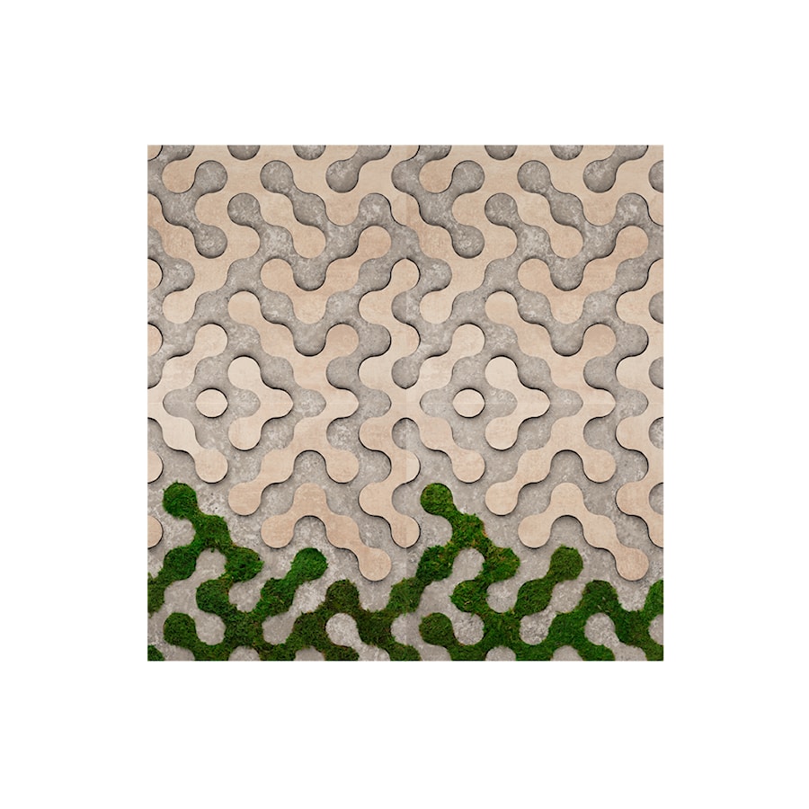 Dekoracja ścienna z naturalnego mchu oraz laminatów – kamień i beton, w rozmiarze 100×100 cm | RAAS #41 - zdjęcie od OVO
