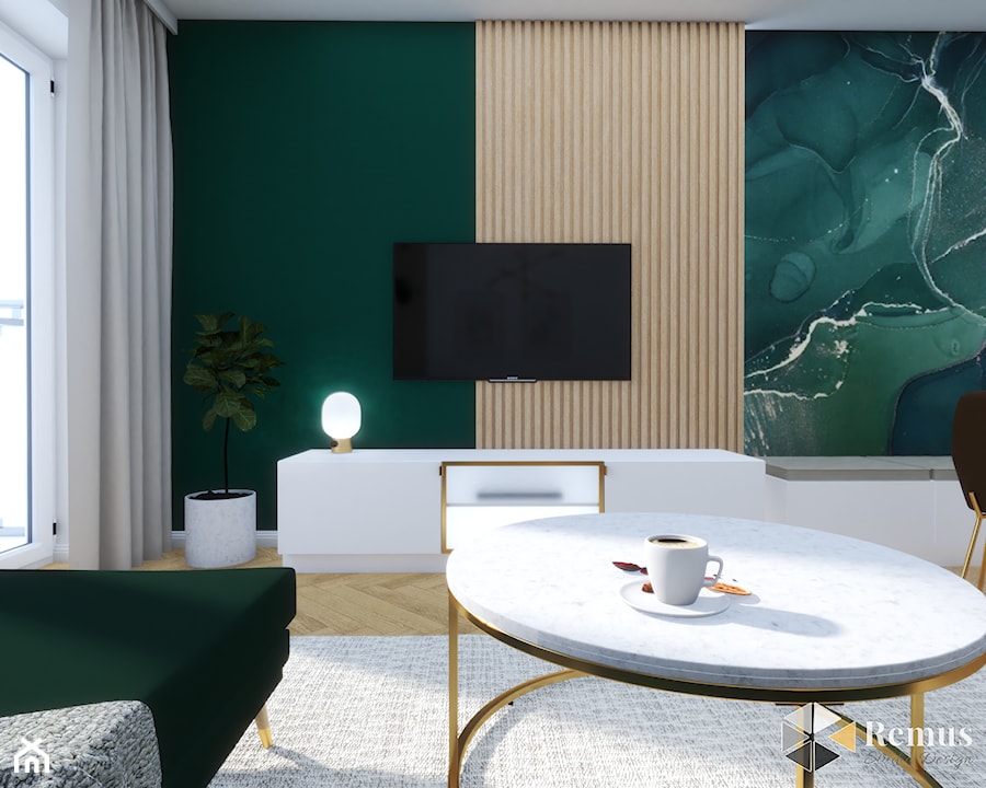 Zielono złota oaza - Salon, styl nowoczesny - zdjęcie od Remus Studio Design