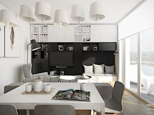 Jasny i przytulny salon z aneksem kuchennym - powierzchnia 24 mkw - Salon, styl nowoczesny - zdjęcie od PROJEKT express