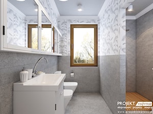Szara łazienka z białymi dodatkami w stylu Hampton - 6,5 mkw - zdjęcie od PROJEKT express