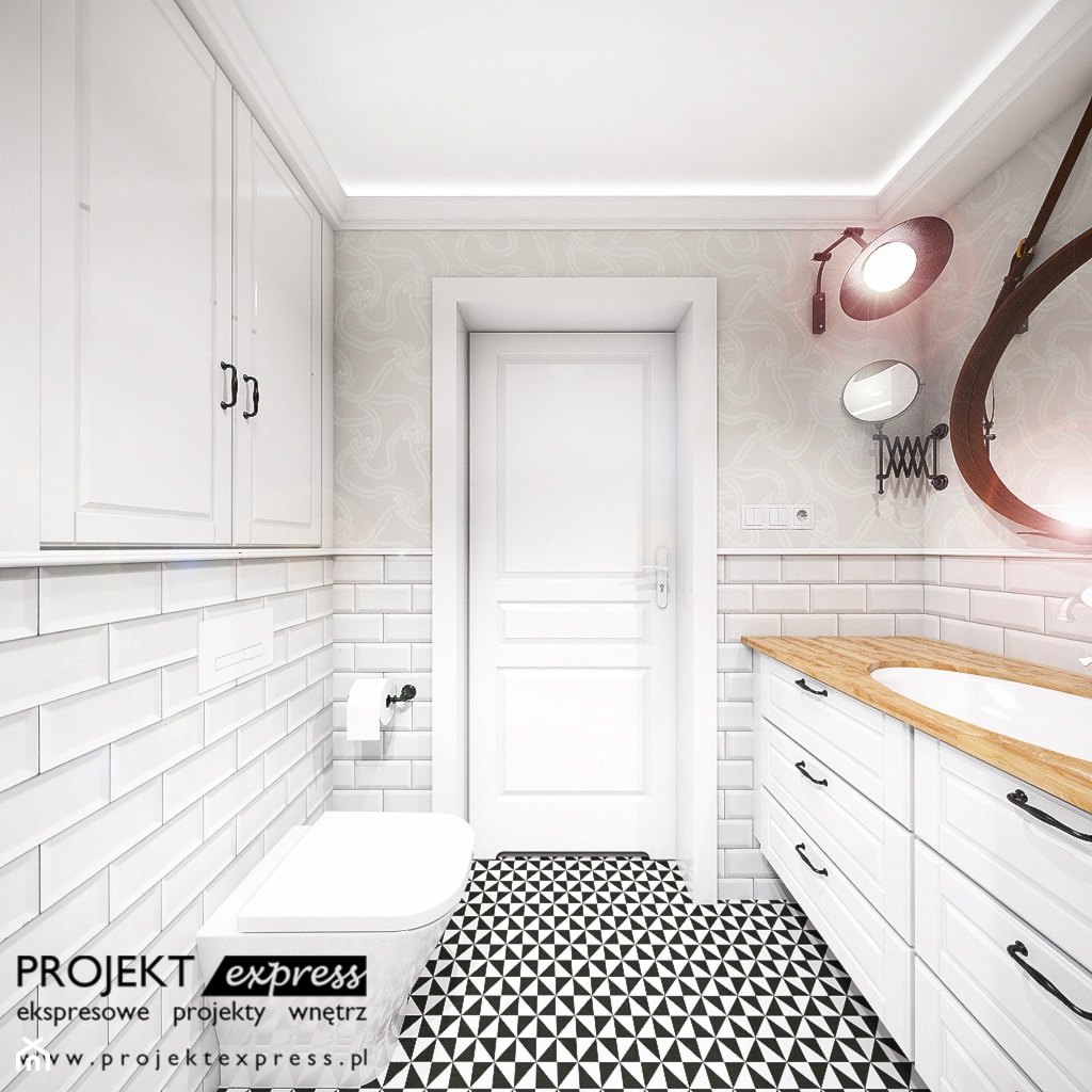 Mała łazienka z prysznicem - 5 mkw - białe płytki cegiełki metro - zdjęcie od PROJEKT express - Homebook