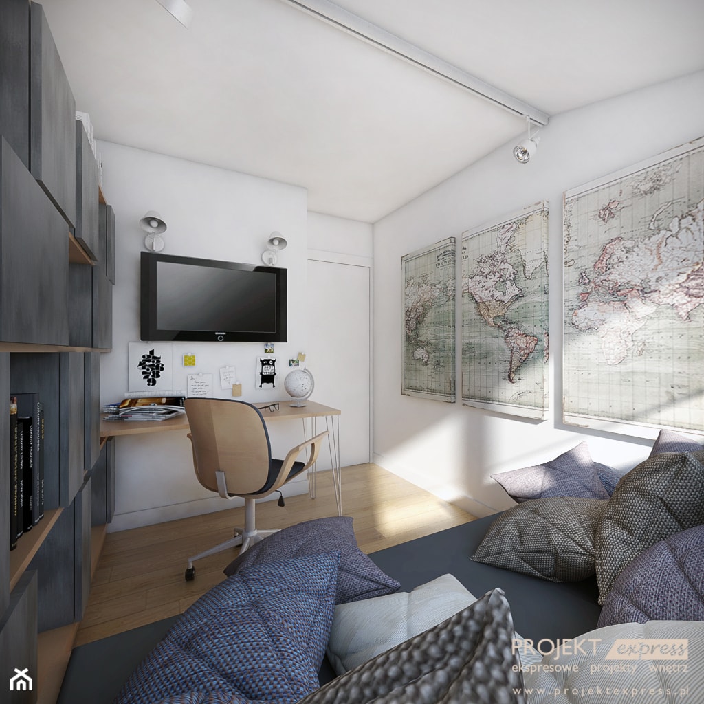 Małe domowe biuro na poddaszu - Home Office - w stylu nowoczesnym, tylko 7 mkw! - zdjęcie od PROJEKT express - Homebook