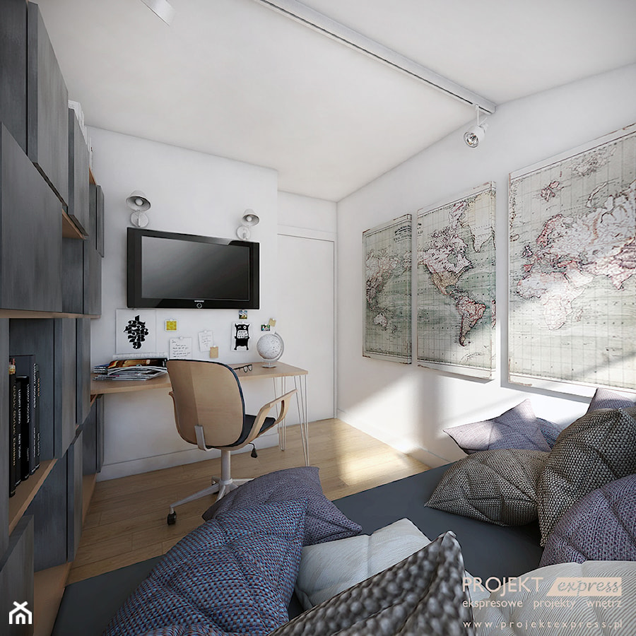 Małe domowe biuro na poddaszu - Home Office - w stylu nowoczesnym, tylko 7 mkw! - zdjęcie od PROJEKT express