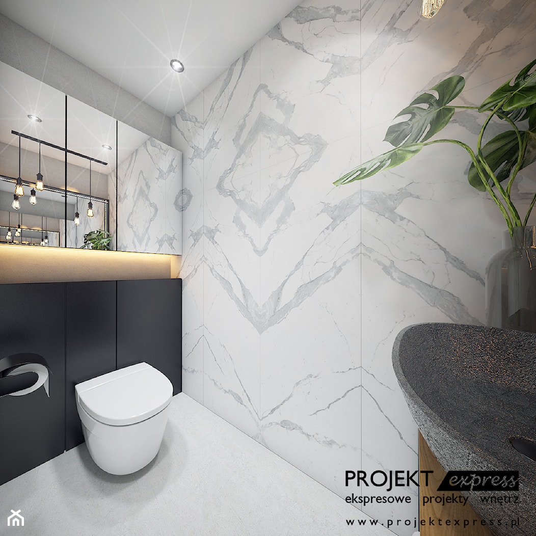 Łazienka z kamienną umywalką i spiekiem kwarcowym - 2 mkw - zdjęcie od PROJEKT express - Homebook