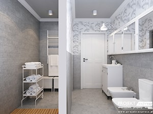 Szara łazienka z białymi dodatkami w stylu Hampton - 6,5 mkw - zdjęcie od PROJEKT express